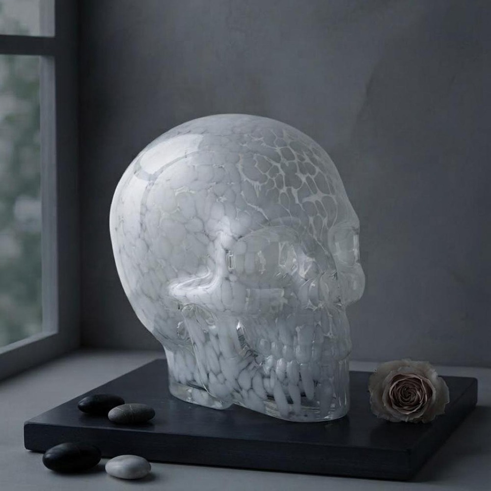 Glass Crackle Pattern white & transparent Skull Halloween gothic Decor